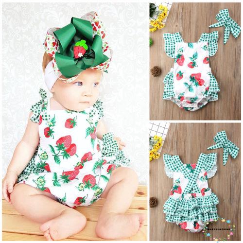 Set 2 Món Đồ Liền Thân Và Băng Đô Hình Quả Dâu Dễ Thương Cho Bé Gái