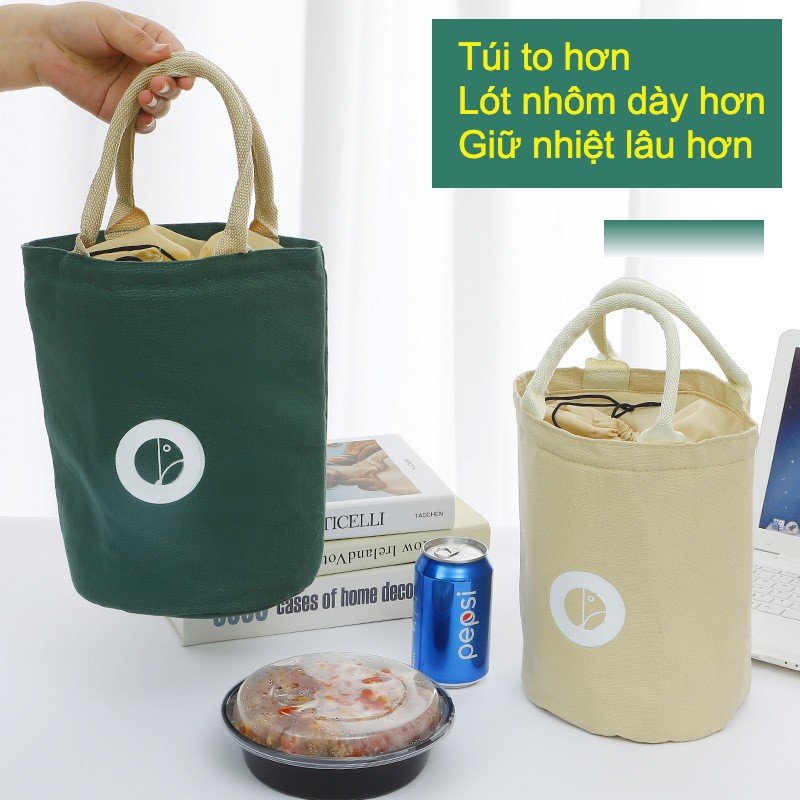 Túi vải đựng cơm tròn cao cấp Mầm Đậu, lót nhôm dày, giữ nhiêt 2-4h