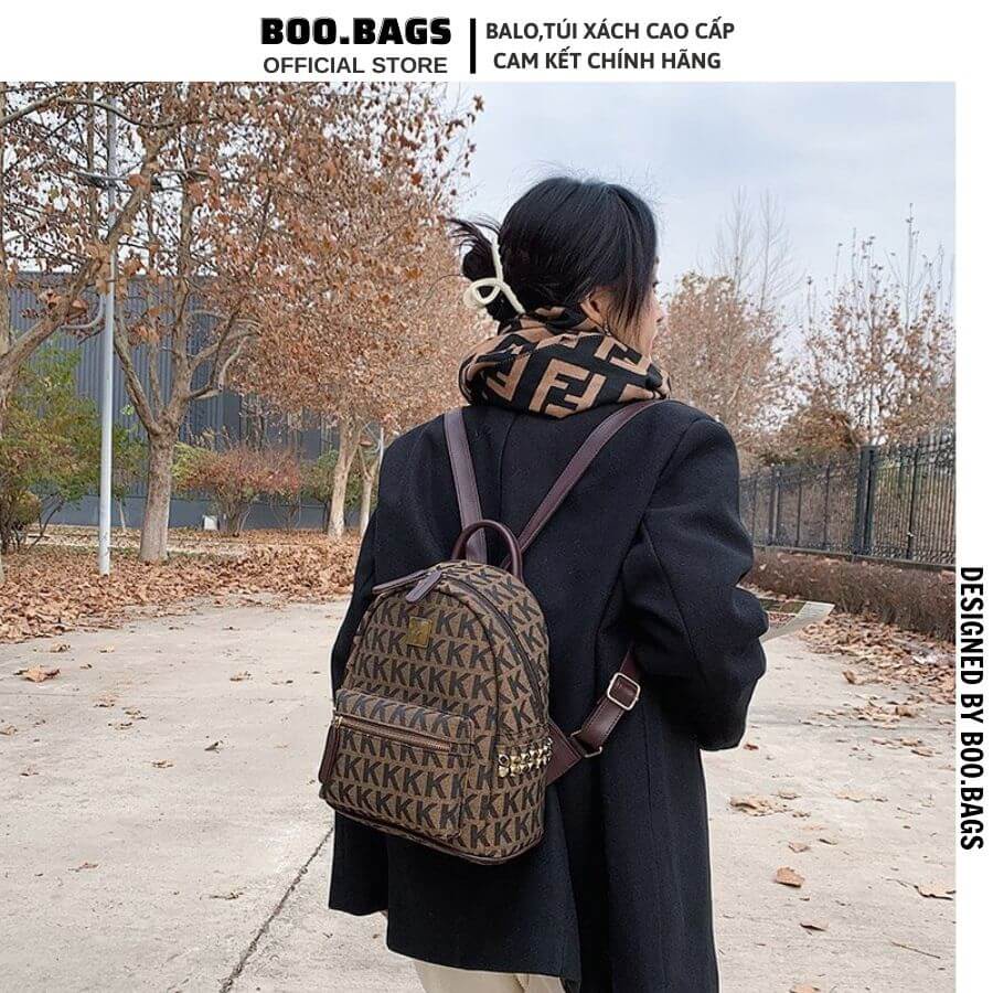 Balo Vải Nữ Đi Học, Balo Nữ Hàn Quốc Thời Trang Ulzzang Vừa Laptop Thêu Chữ K Boobags Boo-016