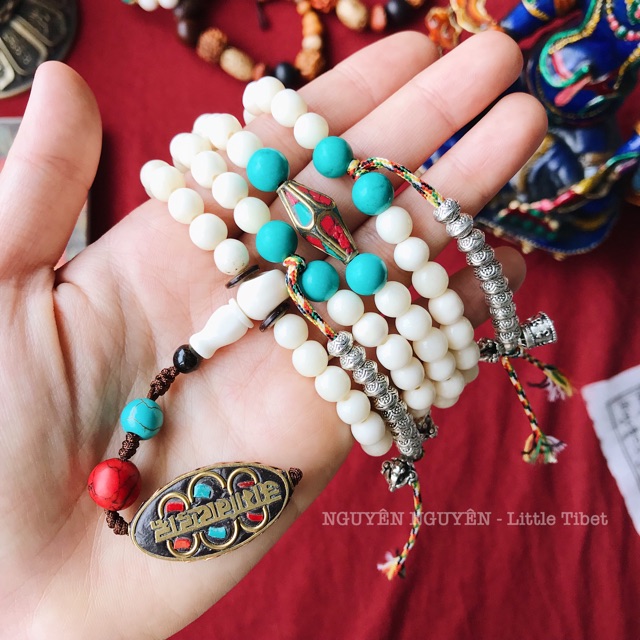 Chuỗi Hạt YAK TÂY TẠNG - 108 Hạt mix charm Chuông chày Kim cang túc số & charm khắc chú Om Mani Bình An