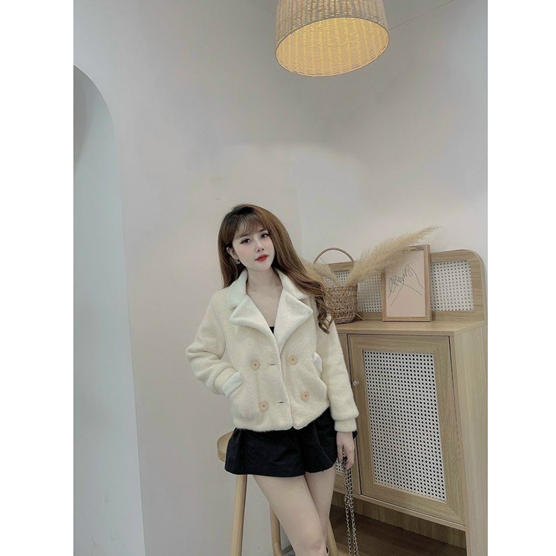 Áo Khoác Dạ len Mix Lông Thỏ Dáng Ngắn Hàng Quảng Châu Loại 1 M0314-Teen 888