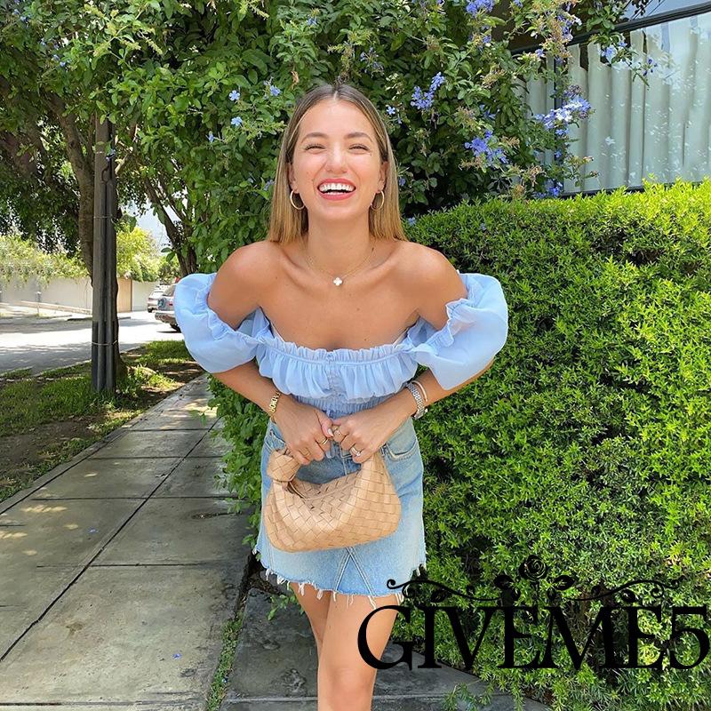 Áo Croptop Tay Ngắn Cổ Thuyền Thiết Kế Cột Dây Xinh Xắn Cho Nữ