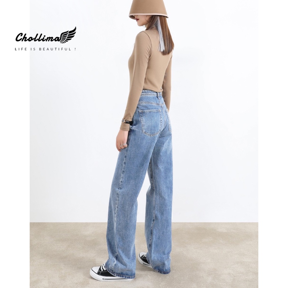 Quần baggy jeans nữ Chollima ống rộng SIMPLE JEAN dài 98cm QD050 ulzzang phong cách hàn quốc