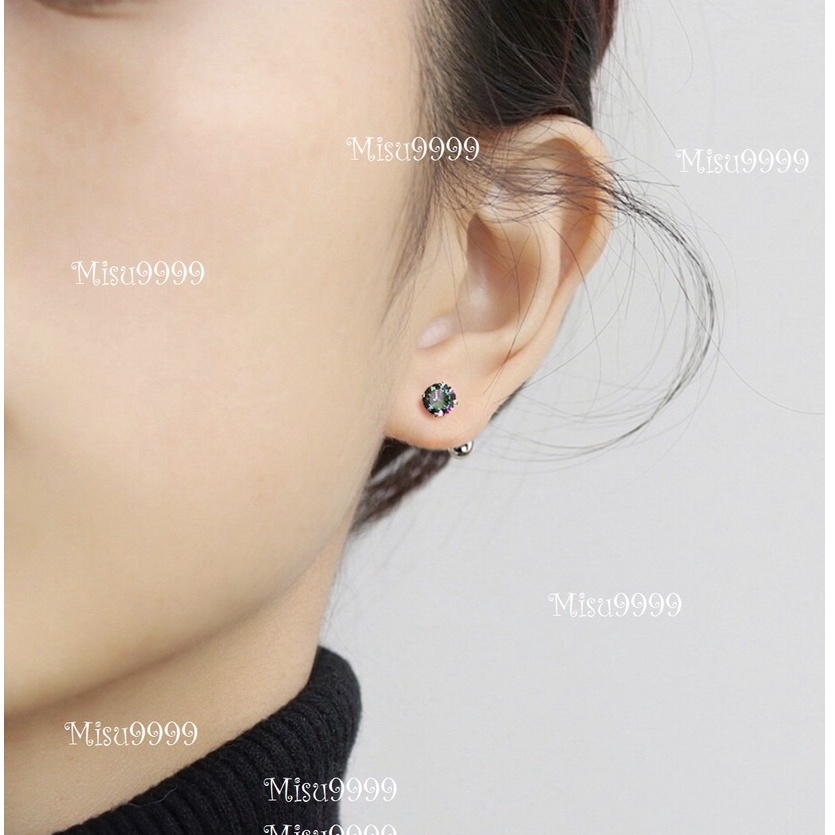Khuyên titan đính kim lấp lánh sắc màu xanh nhiều màu