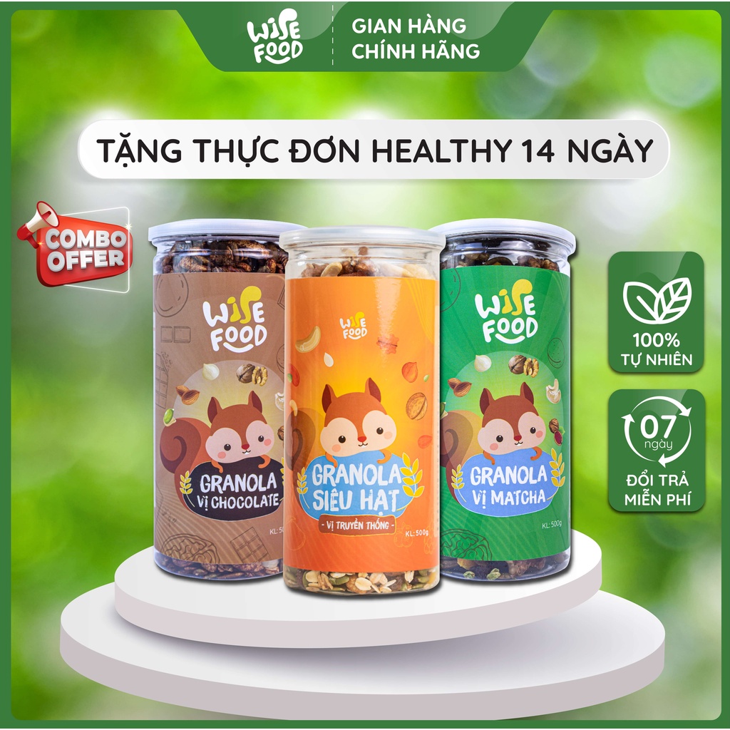 Combo Granola 3 Vị WISE FOOD Hỗ Trợ Giảm Cân, Bổ Sung Dinh Dưỡng, Năng Lượng Cho Cơ Thể