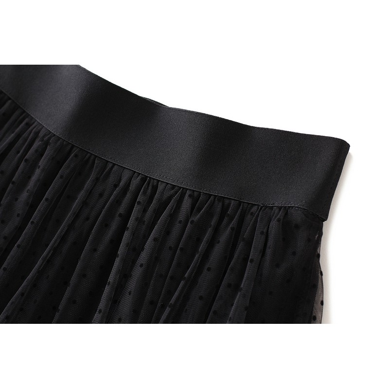 Autumn Winter Dots Print Double Layer Mesh Yarn Pleated Skirt Lady Girls Highwaist Half Body Skirt | BigBuy360 - bigbuy360.vn
