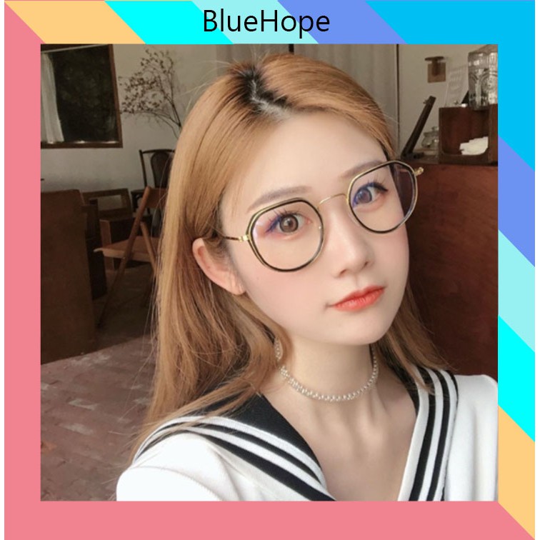 Kính Thời Trang Nam Nữ bluehope không độ Chụp Ảnh Nhã Nhặn Lịch Sự Gọng Kim Loại Chắc Chắn (4.5)