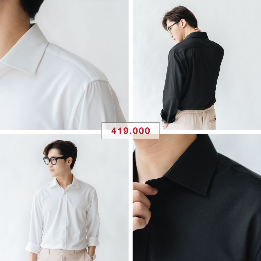 Áo Sơ mi nam trắng đen SSSTUTTER sơ mi cổ đức dài tay 2 màu linh hoạt chống nhăn xù bai màu thoáng mát Collar shirt | BigBuy360 - bigbuy360.vn