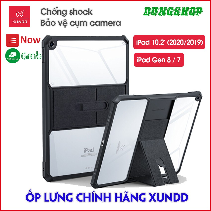 Ốp lưng iPad 10.2 inch / iPad Gen 8 / 7, Chính hãng XUNDD, Chống shock, Mặt lưng trong suốt, Viền TPU, CÓ CHÂN ĐỨNG