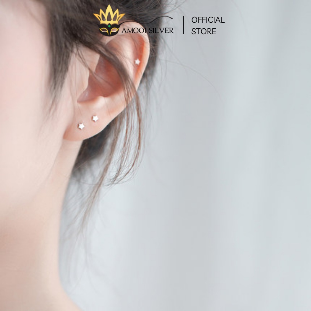 Bông Tai Bạc Ý Cao Cấp S925 Unisex Thiết Kế Mẫu Sao Nhí Giữ Lỗ - Amooi Silver AB208