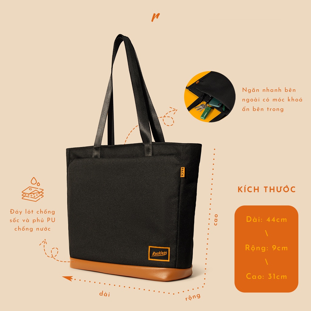 Túi Tote Reckless May Tote - Vải Polyester, Nhiều Ngăn Tiện Ích, Ngăn Laptop 14 Inch