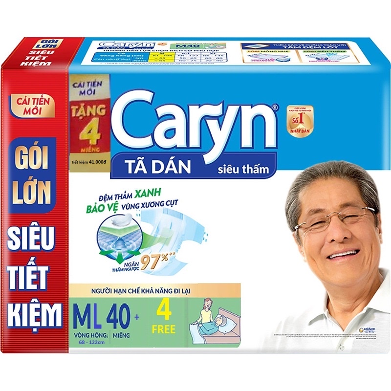Tã Dán Caryn Size M L 40 miếng tặng 4 miếng