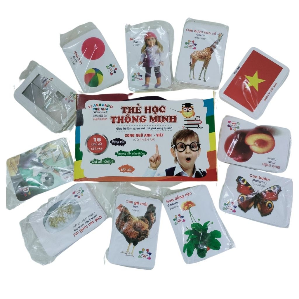 Bộ Thẻ 16 chủ đề Thông Minh có song ngữ anh viêt cho bé kích thích trí tuệ bé - ALOKIDS TB