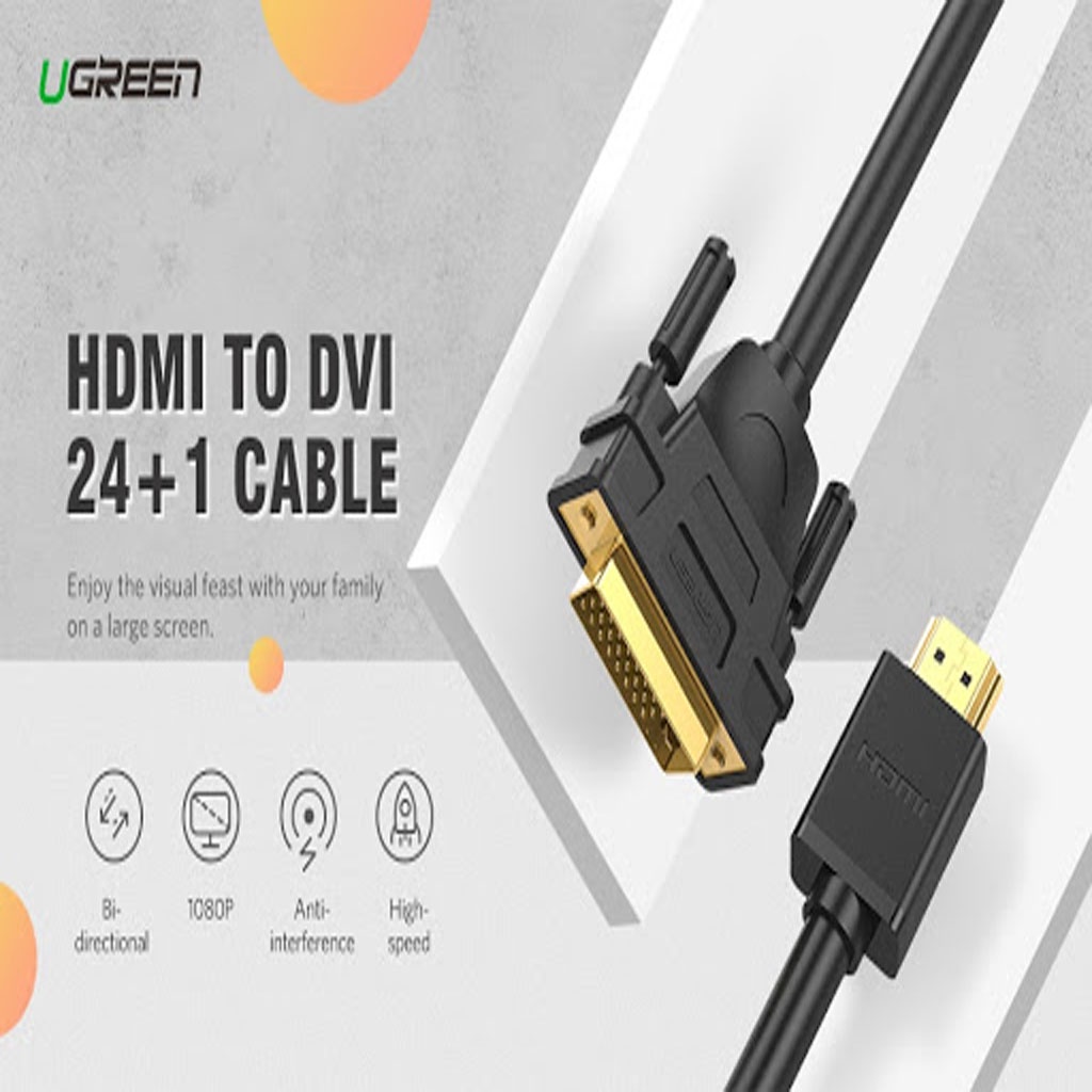 Cáp Chuyển HDMI ra DVI ( hỗ trợ 2 chiều ) Full-HD 1080p Chính Hãng UGREEN HD106 Cao Cấp