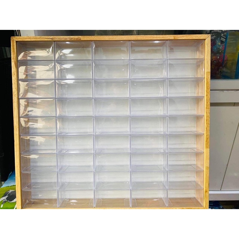 Hobby Store khung gỗ trưng bày xe 1:64 ( gồm 1 khung gỗ 45x50 và 45 hộp to loại tốt )