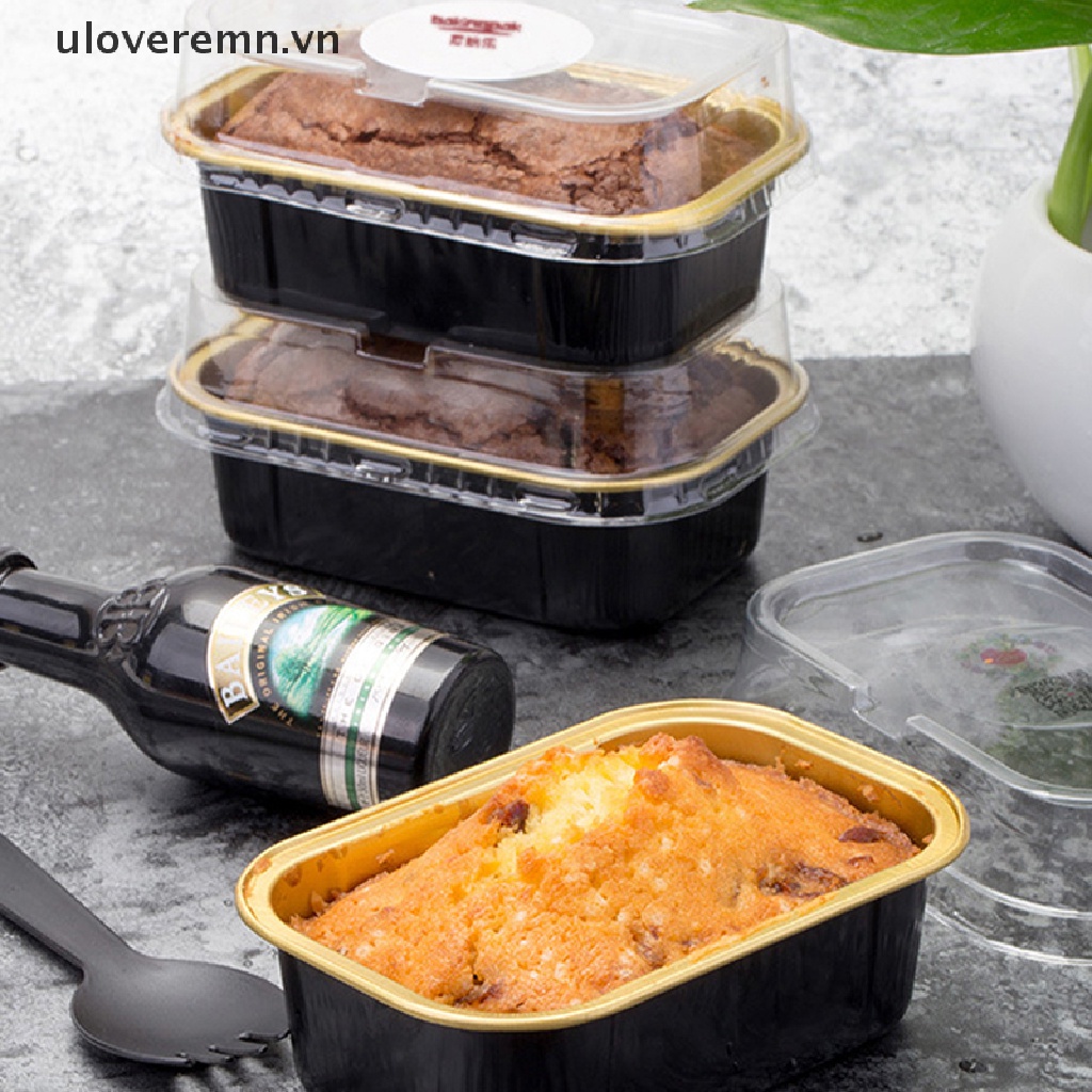 Set 10 Khuôn Làm Bánh Hình Chữ Nhật Bằng Lá Nhôm Có Nắp Đậy