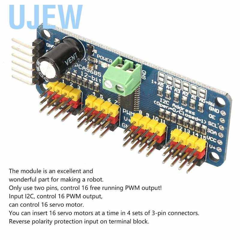 Bảng mạch mô đun động cơ Servo Ujew PCA9685 16 kênh 12Bit PWM I2C 40~1000Hz 5V cho robot