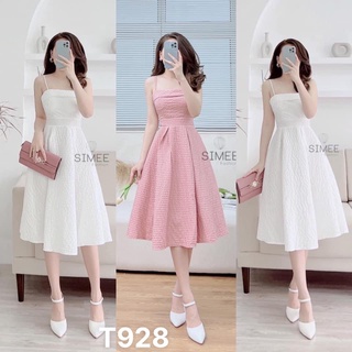 Đầm xoè 2 dây xếp ly dáng dài lót trong có mút ngực chất liệu xốp nhật đi biển dạo phố T928