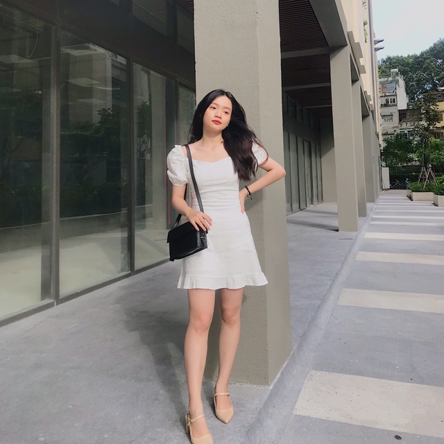 Váy Trắng Cổ Vuông Tay Phồng Năng Động - SOPHIE DRESS