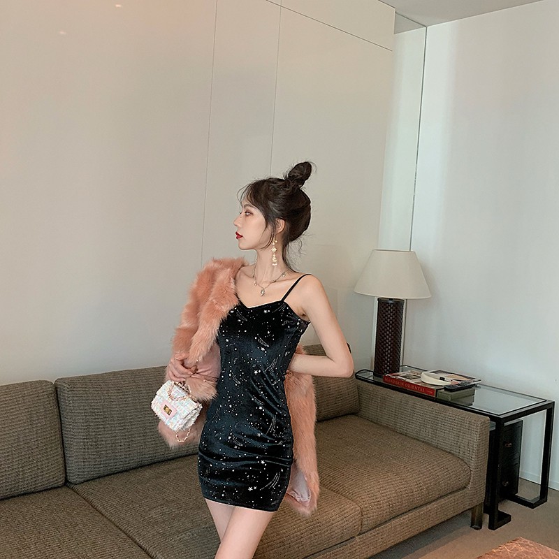 🌸Hàng Order🌸Váy Nhung Body 2 Dây Sexy Lấp Lánh 🌸Hàng Quảng Châu