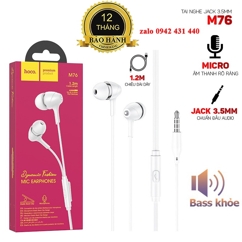 Tai nghe nhét tai Hoco M76 có micro, âm thanh cực hay, jack cắm 3.5mm