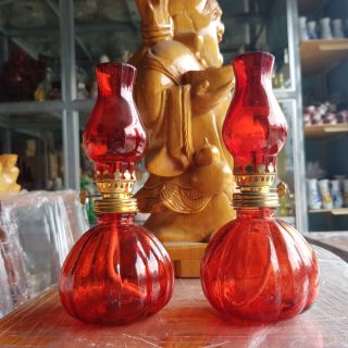 Cặp đèn thờ đốt dầu lưu ly cát tường cao 20 cm