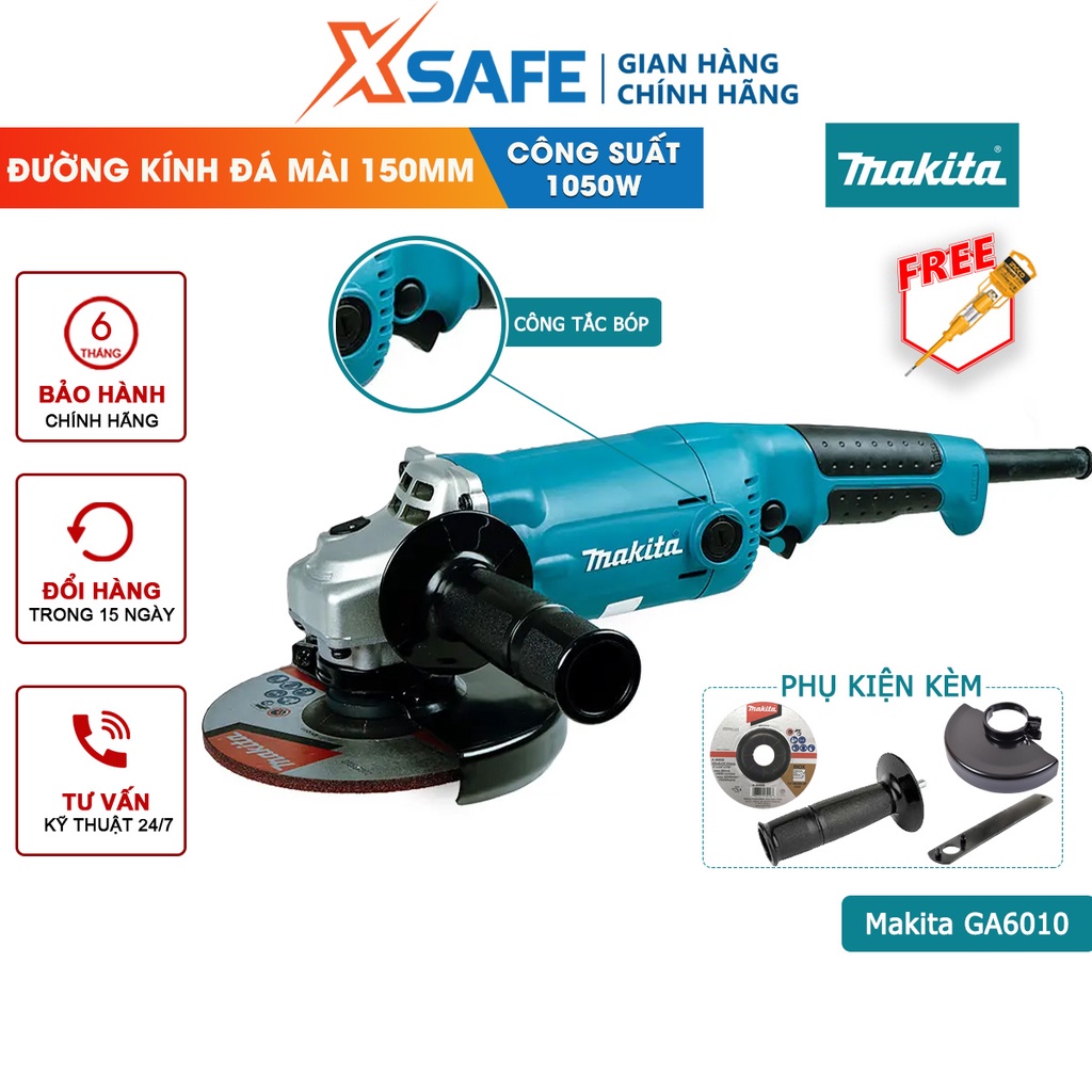 Máy mài góc cầm tay Makita GA6010 công suất 1050W, đường kính đá mài 150mm, tốc độ không tải 10,000v/p - xsafe