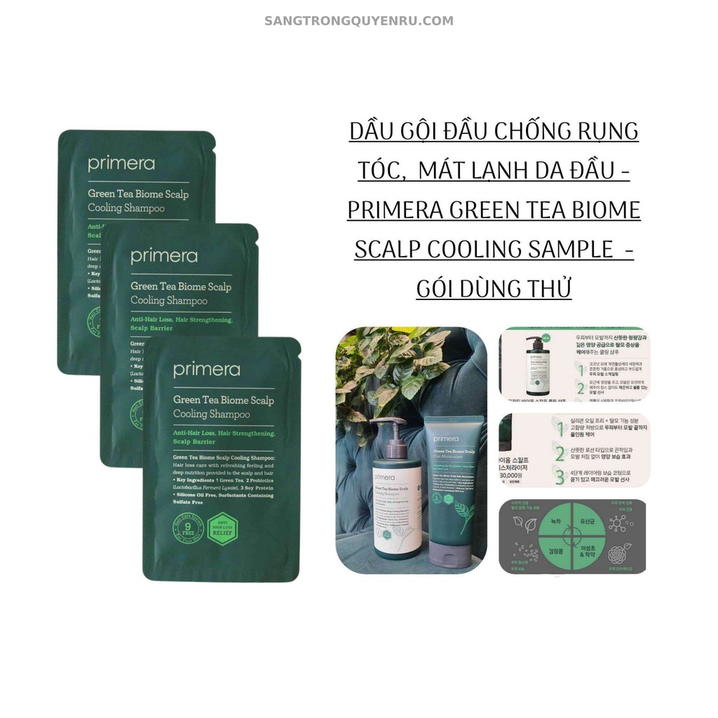 Dầu gội trà xanh PRIMERA Greentea Biome Scalp Cooling Shampoo 4ml - Giảm rụng tóc, sạch gàu và làm mát da đầu