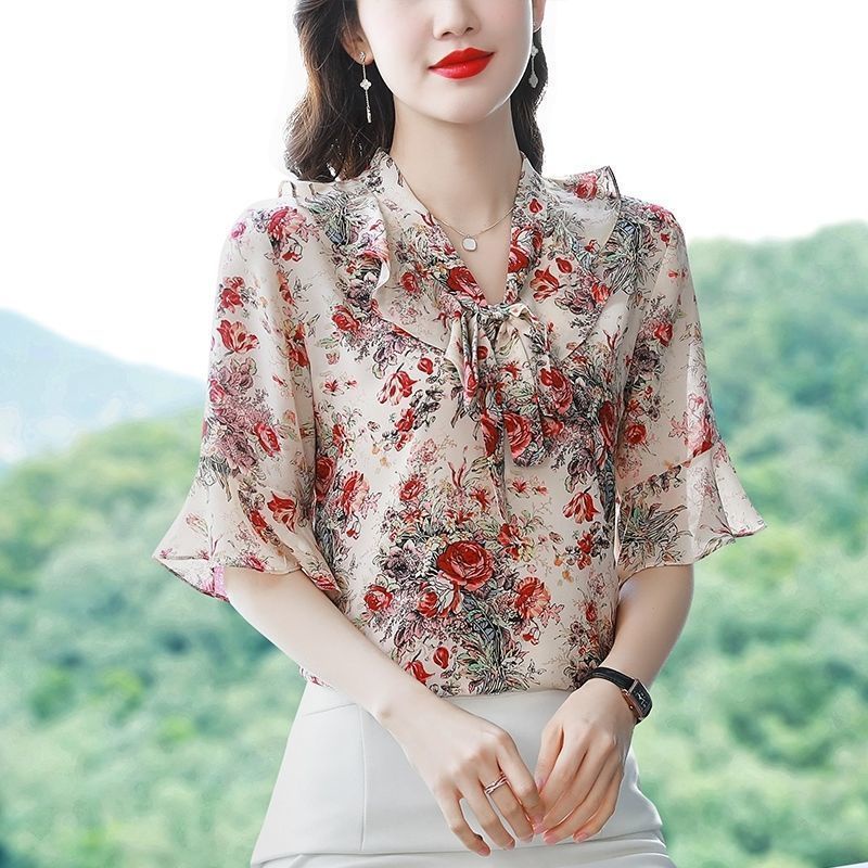 Áo Sơ Mi Chiffon Dáng Rộng Phong Cách Phương Tây Thời Trang Mùa Hè Dành Cho Nữ