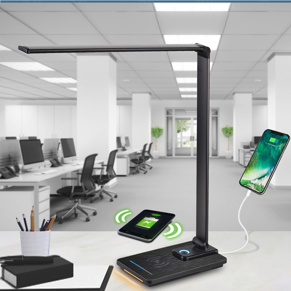 Đèn bàn Led cảm ứng học tập và làm việc 5 chế độ sáng, Có chức năng sạc điện thoại không dây Qi 10W