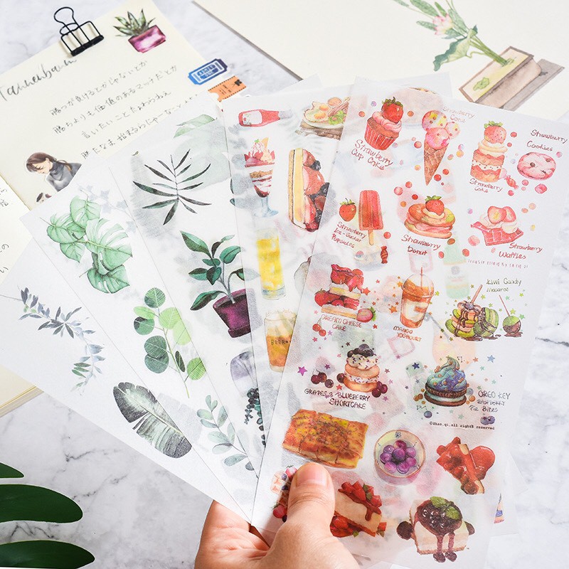 Bộ 3 sticker MỜ hoa và lá