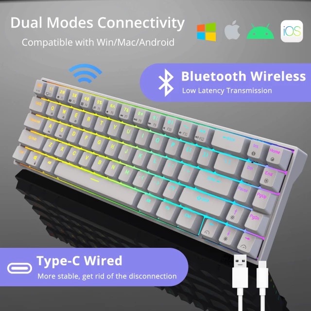 RK71 Hotswap - Bàn phím cơ RK71 Hotswap - Kết nối 3 thiết bị Bluetooth 5.0 - Wireless 2.4G - Cáp Type C - CHÍNH HÃNG