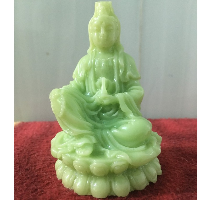 Tượng Quan Thế Âm Bồ Tát Ngồi xanh ngọc bích cao 9 cm