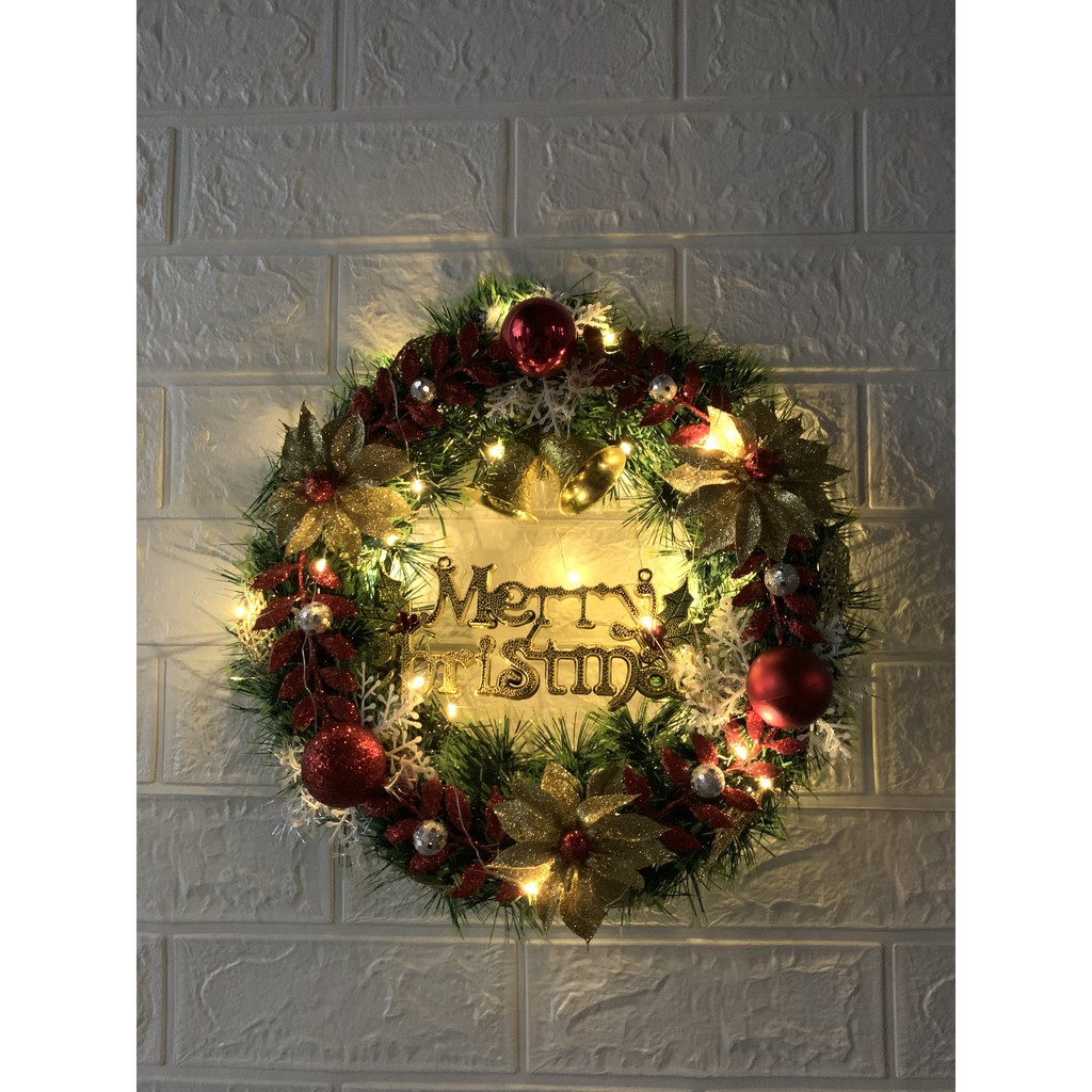 Vòng nguyệt quế treo cây thông, treo cửa trang trí giáng sinh, noel đường kính 30cm tặng kèm 1 móc dán tường siêu chắc
