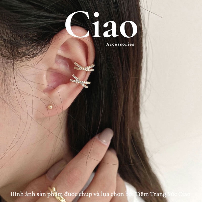Khuyên vành tai/ Kẹp vành tai mạ bạc thiết kế đan chéo mã 08 Ciao accessories