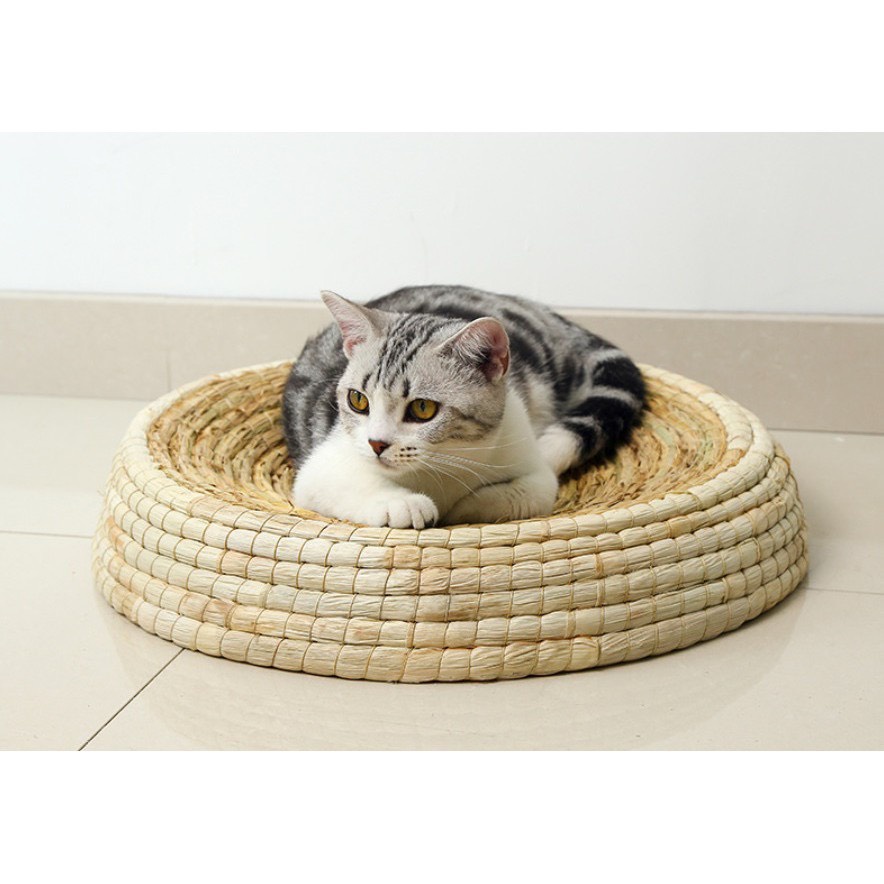 Ổ Cào Móng Dệt Rơm Hình Tròn Kiêm Ổ Nằm Cho Mèo Đa Năng Giúp Mài Mòn Móng Thư Giãn Cho Thú Cưng