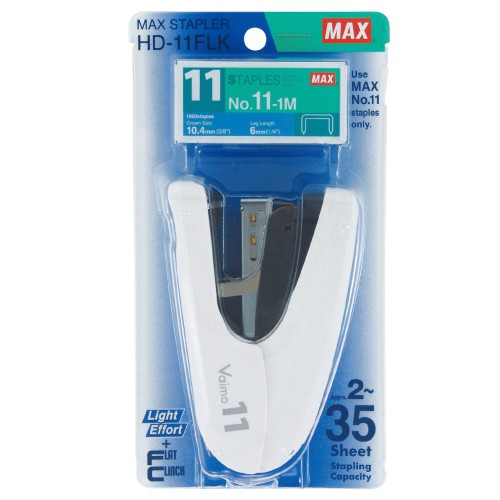 Dập ghim trợ lực MAX số 11 HD-11FLK - 1 chiếc - Ghim đến 35 tờ/ lần, chân ghim phẳng - Tặng kèm 01 hộp kim bấm số 11 No.