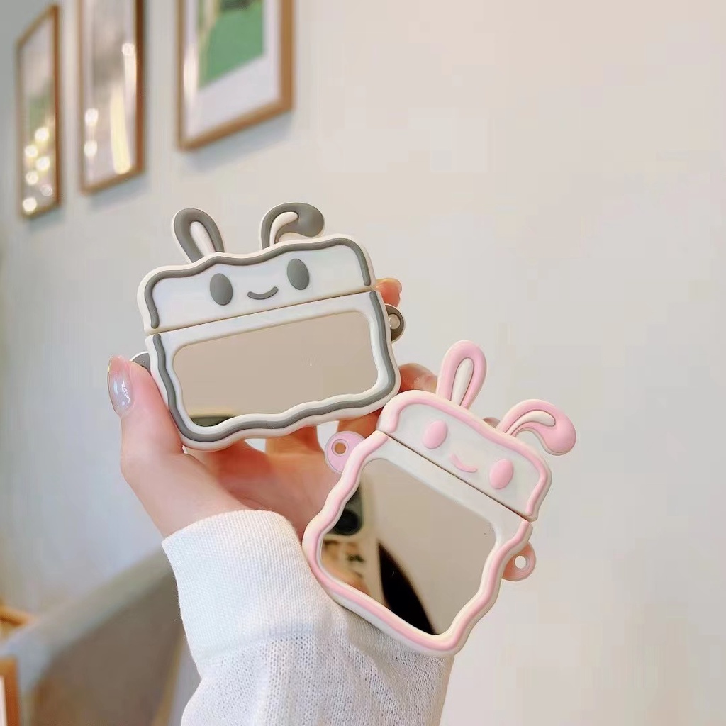Vỏ Bảo Vệ Hộp Sạc Tai Nghe airpods Pro 1 / 2 / 3 Bằng Silicon Hình Chú Thỏ Hoạt Hình Tráng Gương Dễ Thương