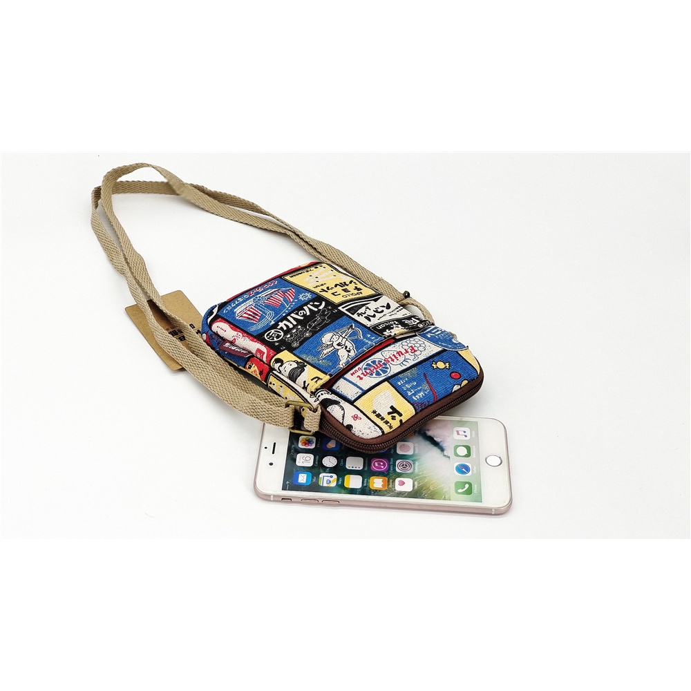 Túi Đeo Chéo Đựng Điện Thoại / Tiền Xu / Điện Thoại Bằng Vải Canvas Kiểu Hoạt Hình Nhật Bản Thời Trang 2022 Dây Kéo Khóa Zip