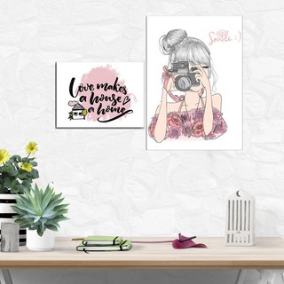 Bộ 2 tranh canvas treo tường cô gái chụp ảnh theo yêu cầu LIN309
