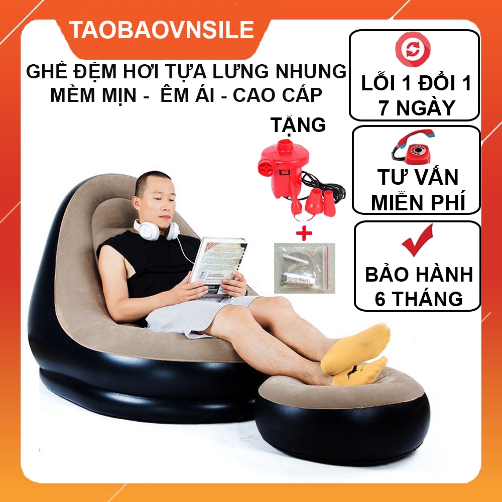 [Tặng Bơm] Ghế Hơi Tựa Lưng Bọc Nhung, Mềm Mịn Êm Ái, Có Đệm Hơi Lót Chân Cao Cấp - MACA COMPANY