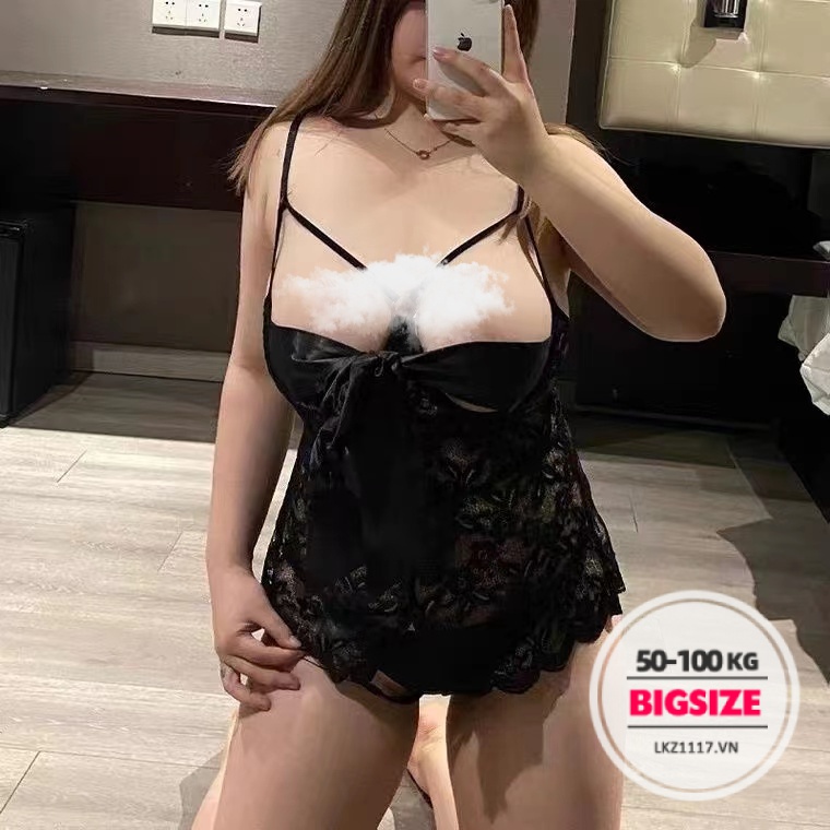 Đồ ngủ sexy gợi cảm Bigsize Áo liền thân Bodysuit sexy gợi cảm 2 dây 45-100kg Ren xuyên thấu Phối Nơ không đáy quyến rũ cho người mập béo nữ Vải cao cấp