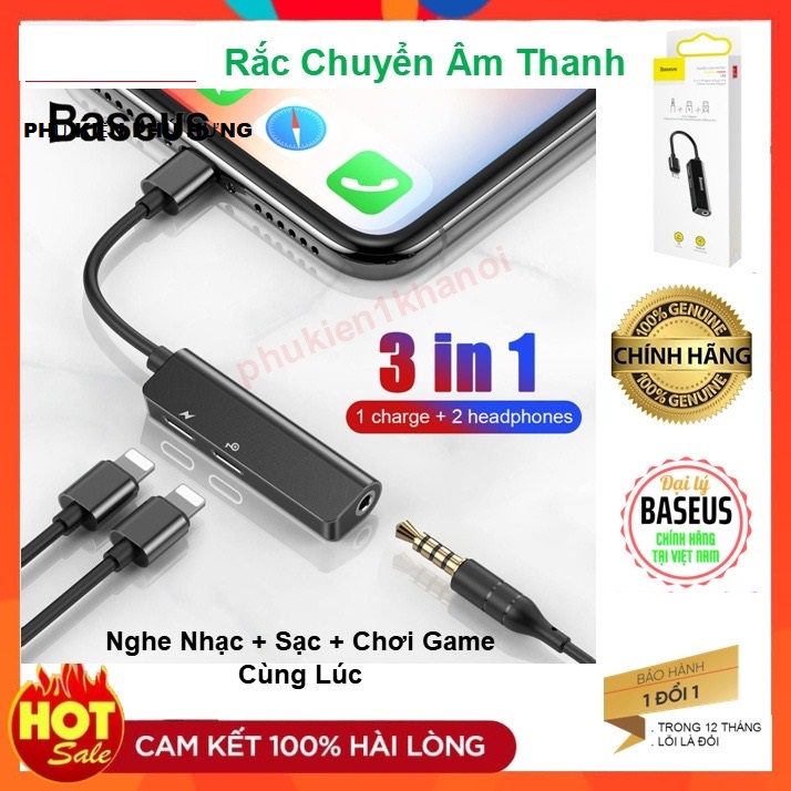 Jack (rắc) Chuyển đổi tai nghe cho iphone 3 in 1 Vừa Sạc Vừa Nghe , Chơi Game vừa có mic chân lightning Baseus L52