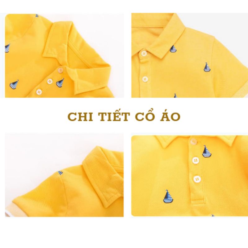 Áo Polo Bé Trai, Áo Cộc Tay Little Maven Chất Thun Cá Sấu Mềm Mát Cho Bé 12-24kg Từ 2-7 Tuổi Hình Thuyền Buồm