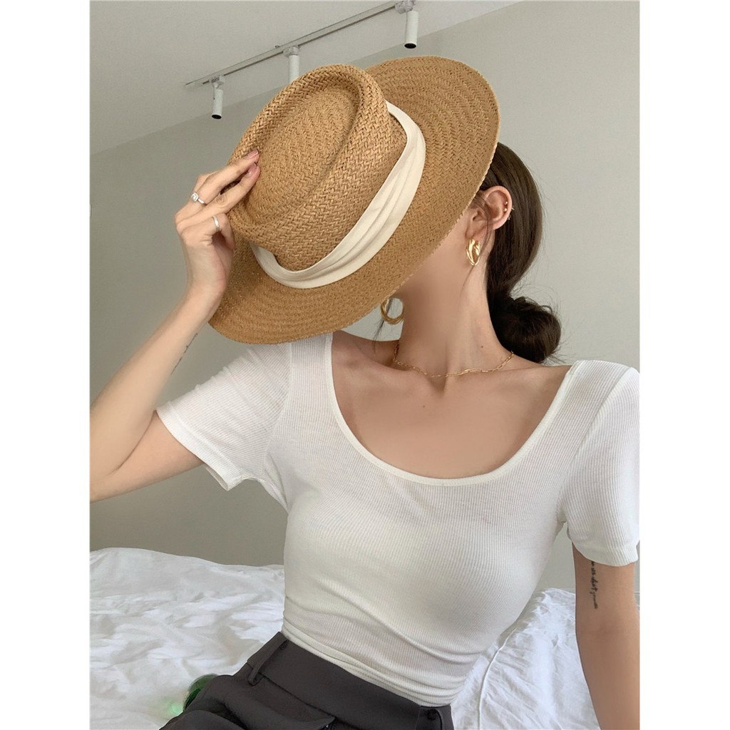 Cocory vn Áo thun tay ngắn thiết kế hở lưng gợi cảm