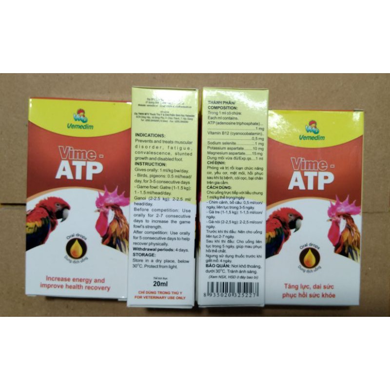 1 LỌ VIME-ATP TĂNG LỰC,DAI SỨC, PHỤC HỒI SỨ.C KHỎ.E CHO CHIM,VẸT, YẾN PHỤNG,GÀ,VỊT