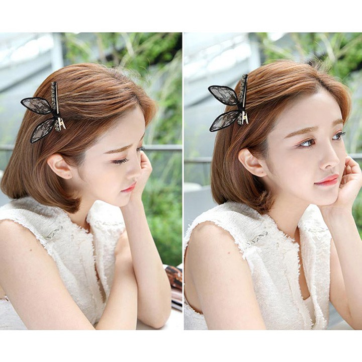 Kẹp tóc nơ ren hình tai thỏ Hàn Quốc đính đá màu đen sang trọng cổ điển - Dây chun buộc tóc co dãn youngcityshop 30.000