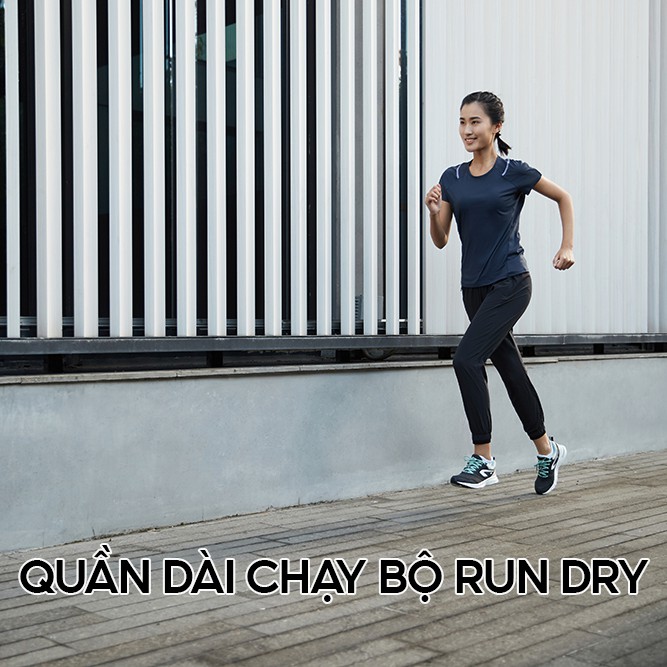 Quần dài chạy bộ cho nữ KALENJI Run Dry có túi Đen