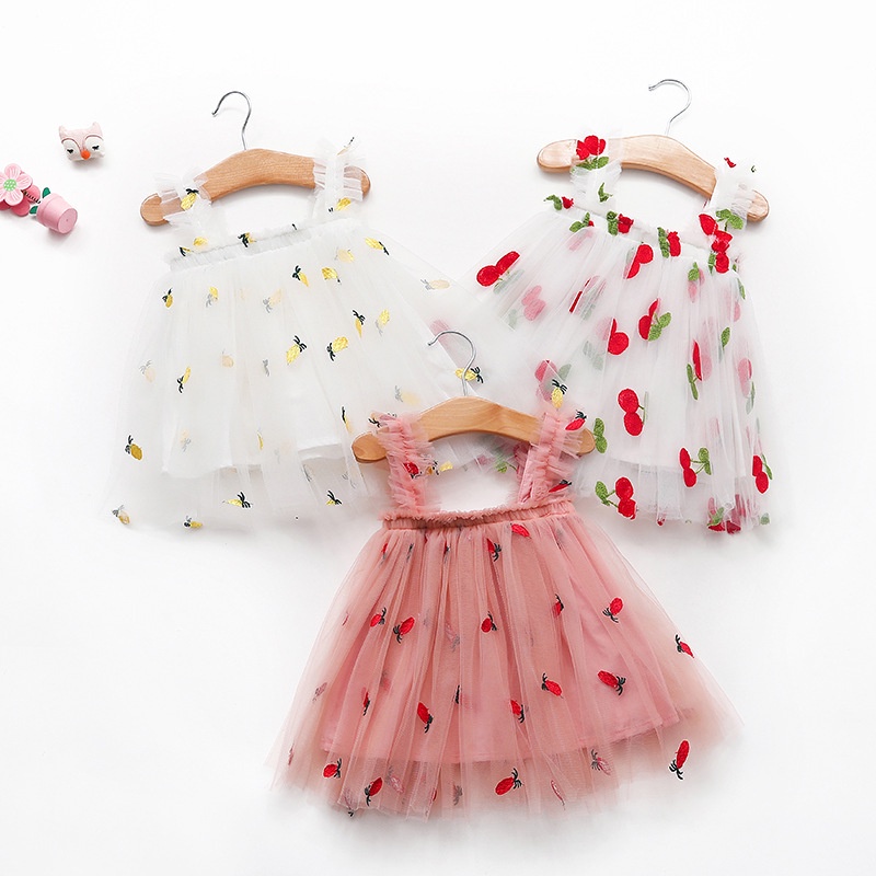 Đầm BCBL công chúa hai dây vải tuyn họa tiết hoa cúc nhỏ dễ thương dành cho bé gái 0-5 tuổi