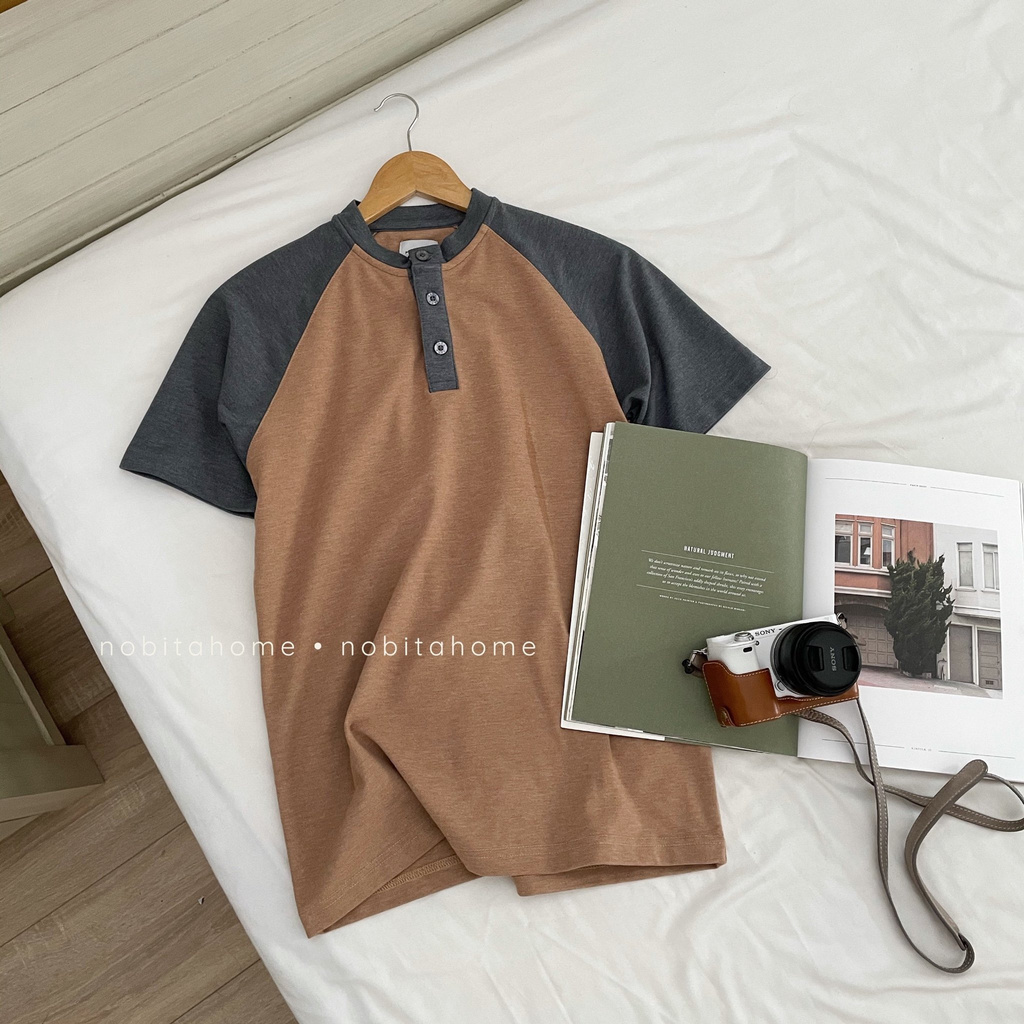 Áo thun tay ngắn raglan cổ henley